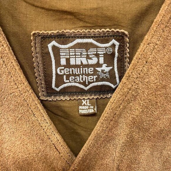 First Men's Genuine Leather Vest Jacket Front Button V Neck Brown Size X Large - Picture 3 of 8
